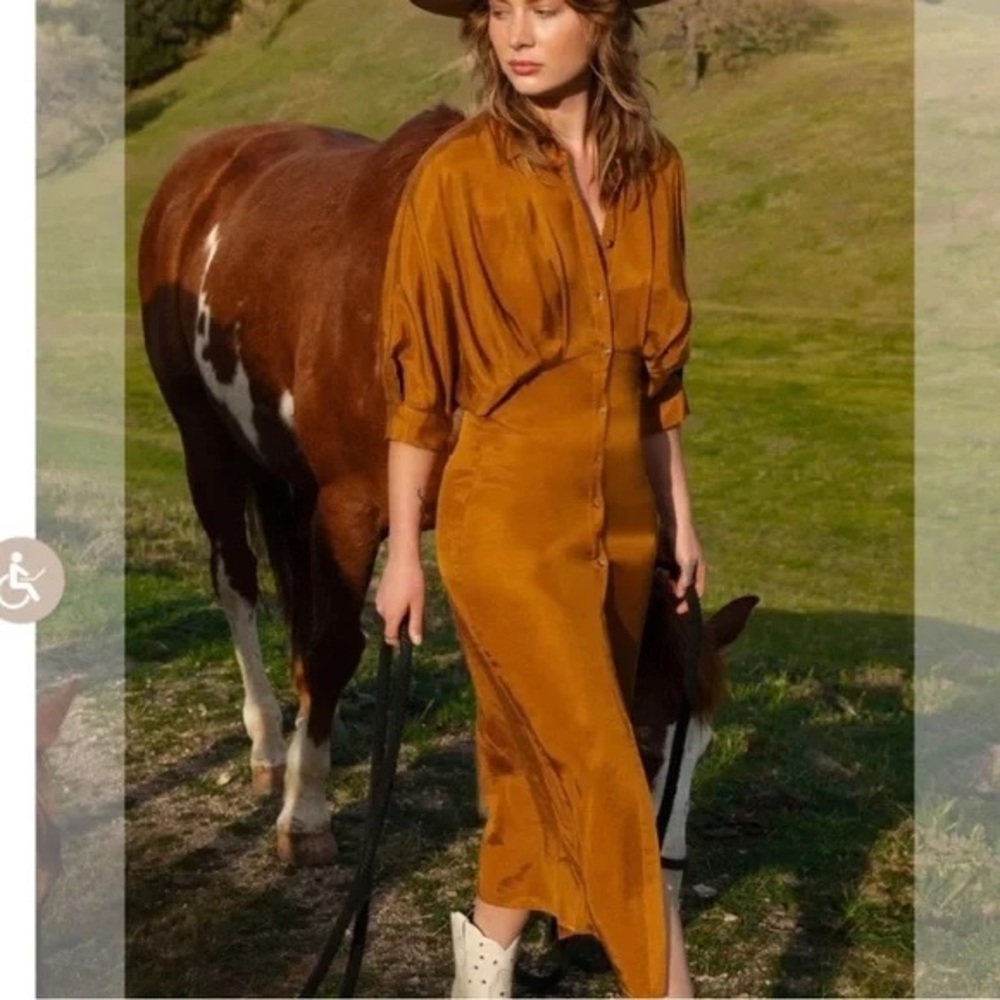ZARA PLEATED SHIRT DRESS TRF TOFFEE Size XS - Picture 2 of 9